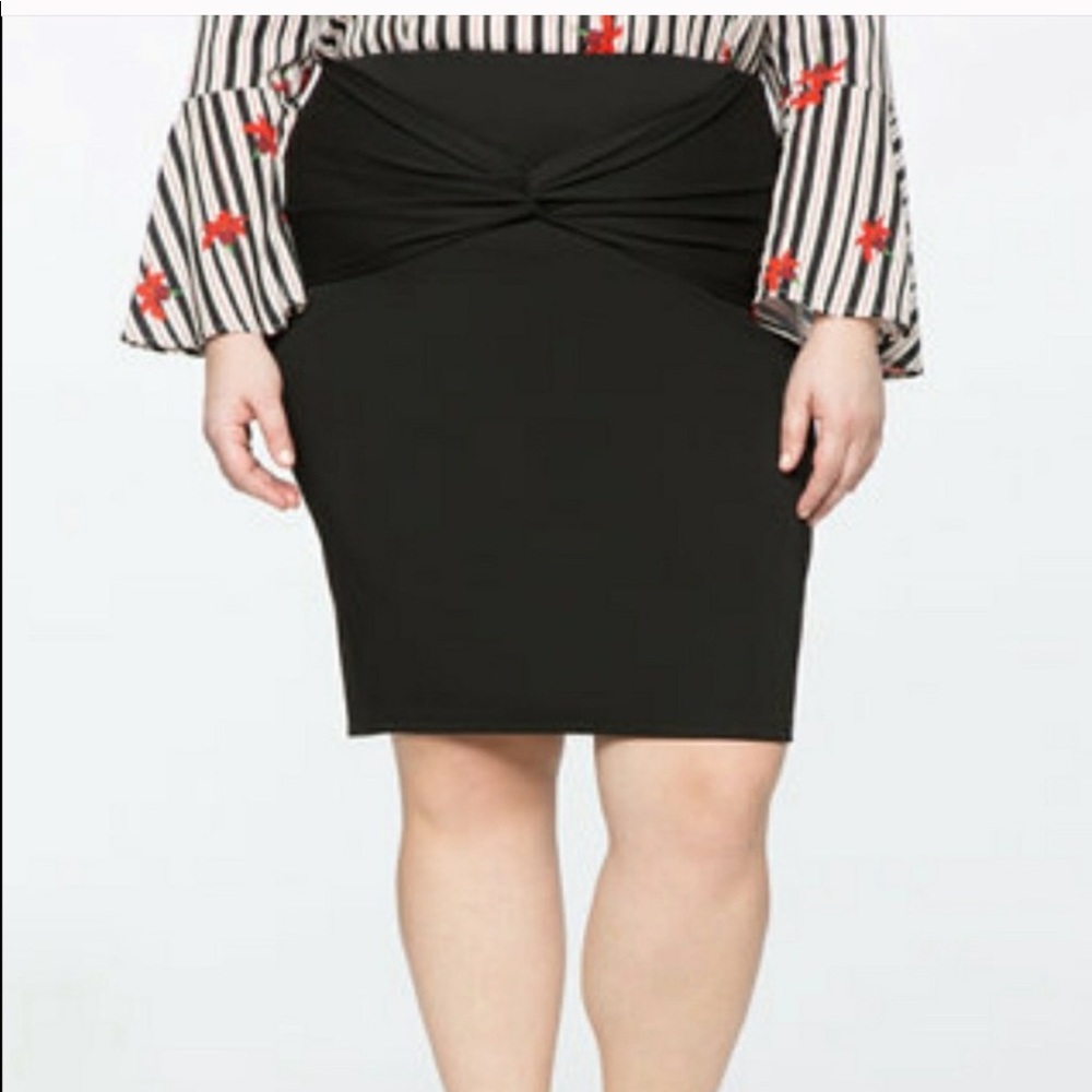 Lane Bryant Black Pencil Skirt w/ Twist Front